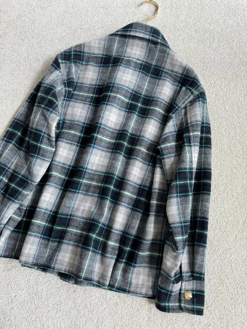 Женские рубашки 2024 осенняя мода клетчатый топ с длинными рукавами и принтом