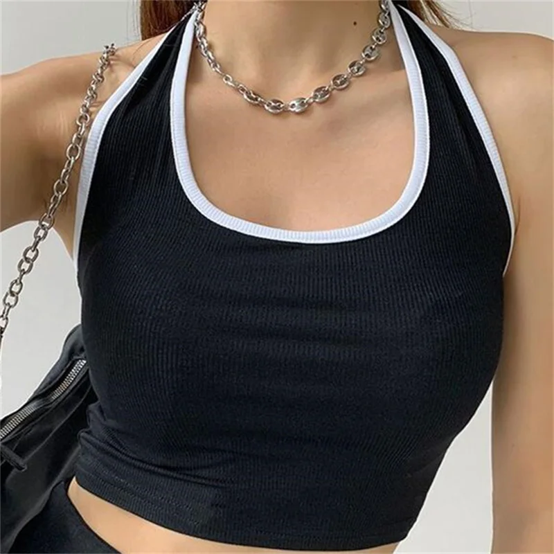 

Summer Hang Neck Design Crop Top Ribbed Crop Top Women Y2k Top Sexy Backles Slim Sleeveless Streetwear Girls Camis Top Tee