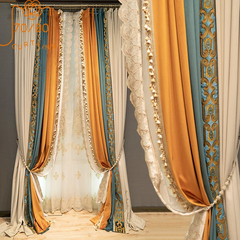 

Высококачественные бархатные шторы для виллы с вышивкой и кружевом, плотные затемняющие шторы для спальни, гостиной, столовой, перегородки