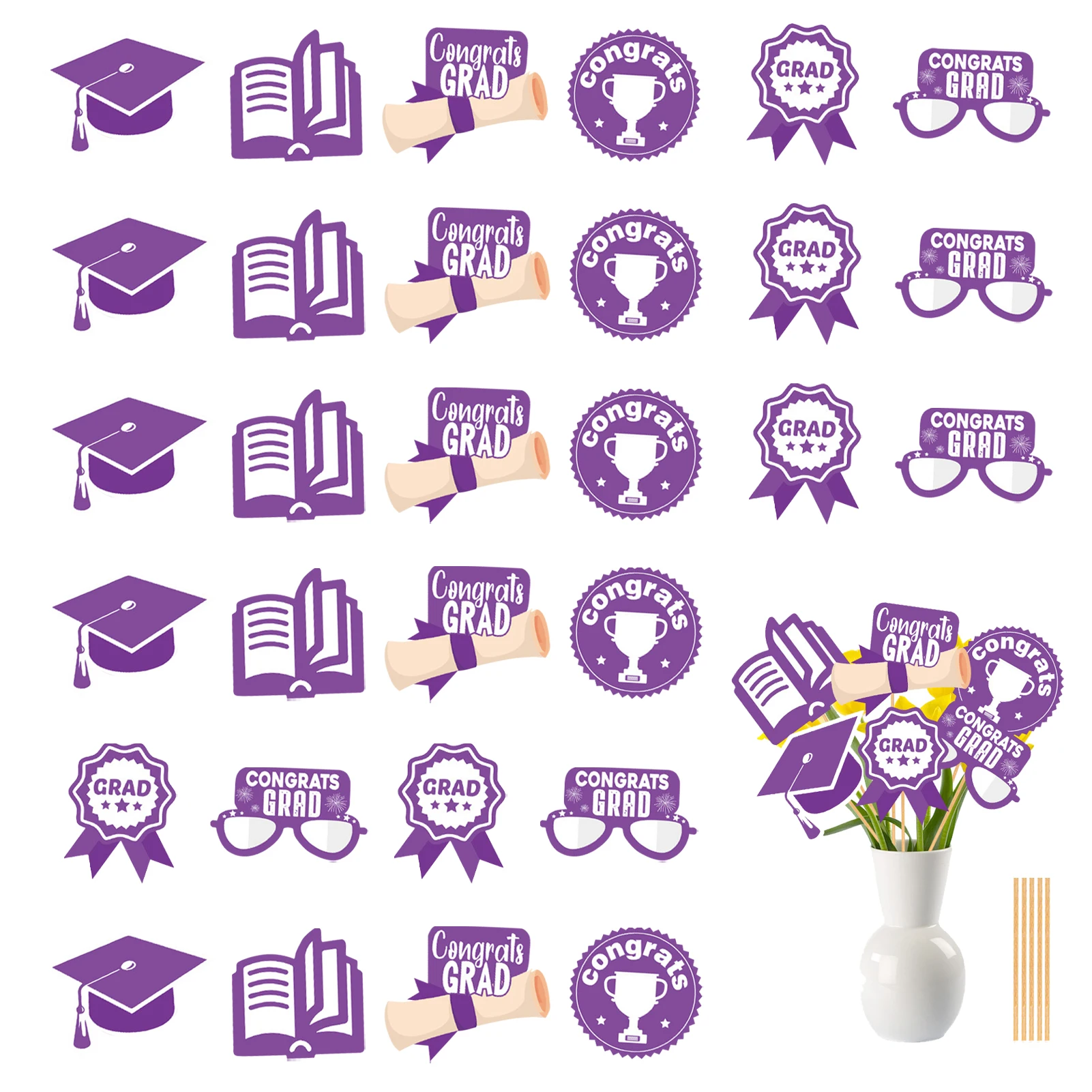 

30pcs/5set Colorful Table Centerpiece Party Decorations Students Funny Small With Sticks Home Happiness For Graduation DIY