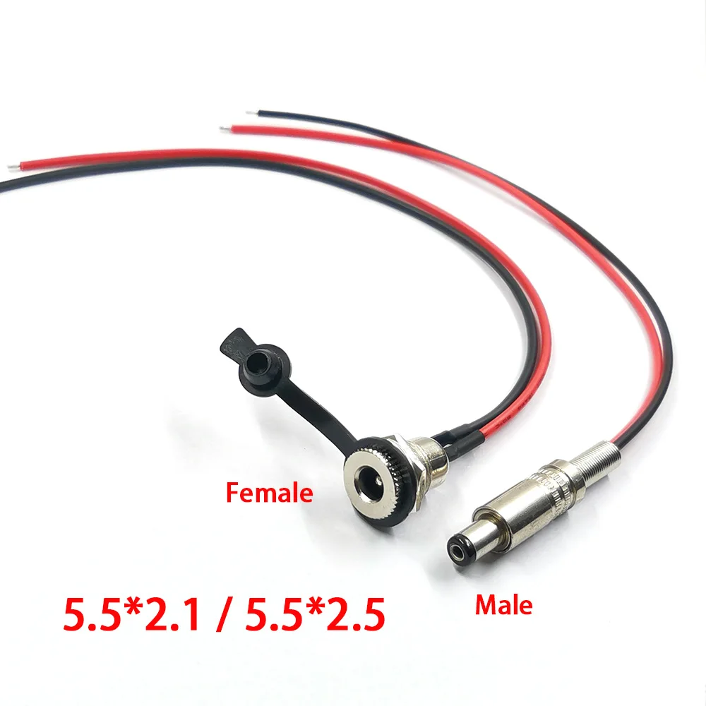 

1pc With Cable Wired DC power Female 5.5 * 2.1 5.5*2.5mm DC Socket High Current All Metal Male Female Power Plug Connector