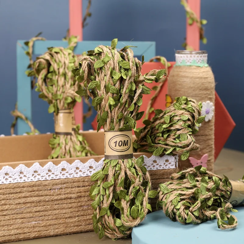 

10M Simulation Green Leaves Weaving Hemp Rope DIY Wedding Birthday Christmas Decoration Rattan Gift For Manual Bouquet Packaging