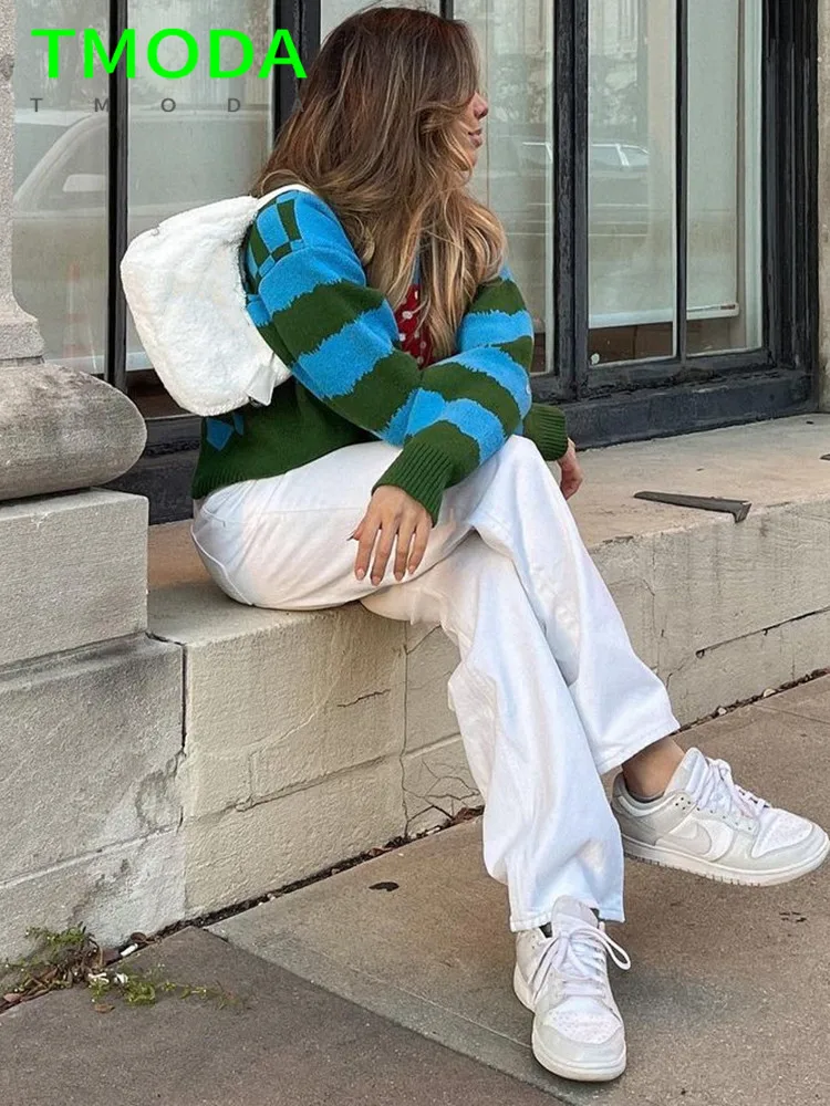 Женский свитер с длинным рукавом T MODA Za Вязаные Пуловеры свободного покроя