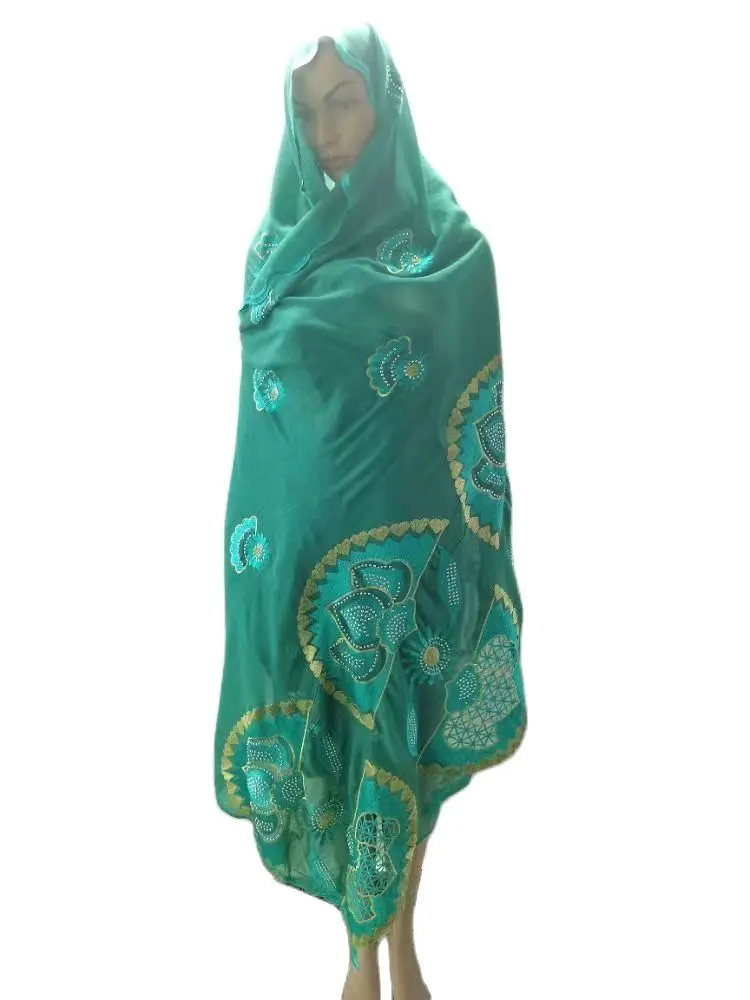 African Embroidered Muslim Women's Big 2.4*1.1 big big Scarf Hijab Turban African Headscarf  Muslim Embroidery hijab good