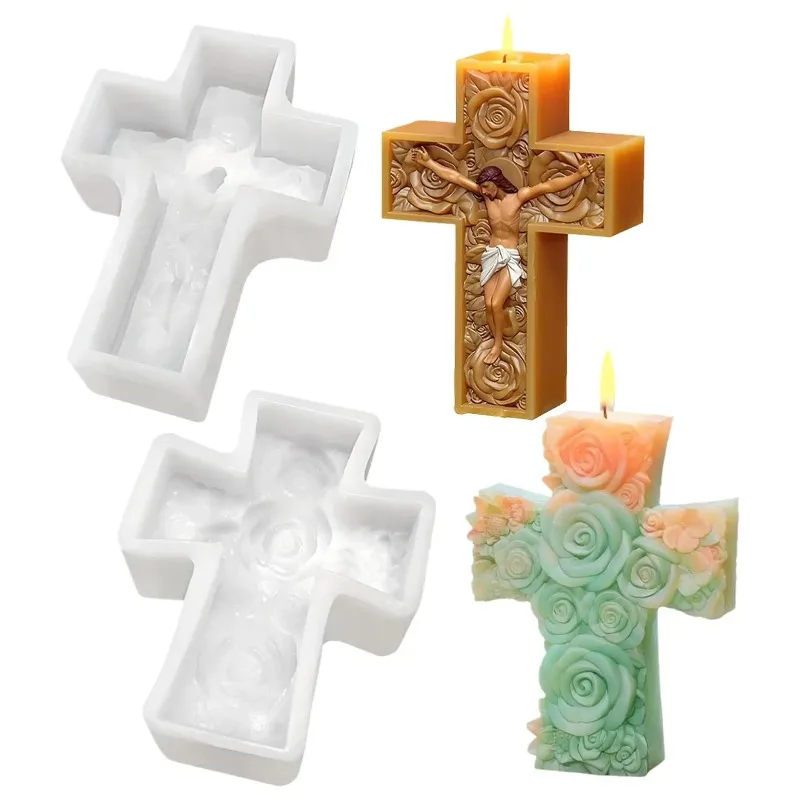 Flower Cross Jesus Silicone Candle Mold