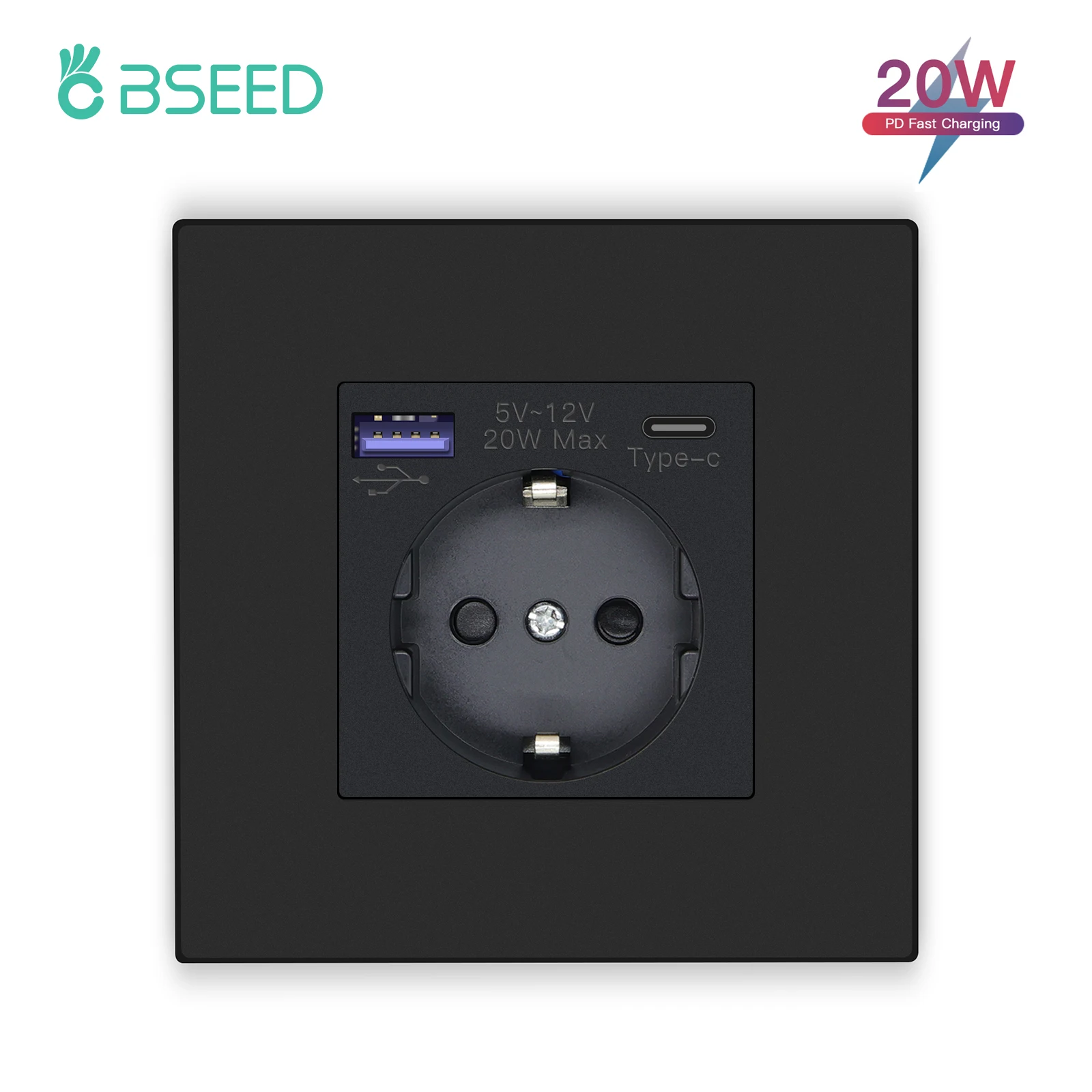 Фото Настенная розетка BSEED M1 серии EU, розетки USB Type-C, розетки с двойной пластиковой рамкой, тройные вилки питания, защита детей 16A №4
