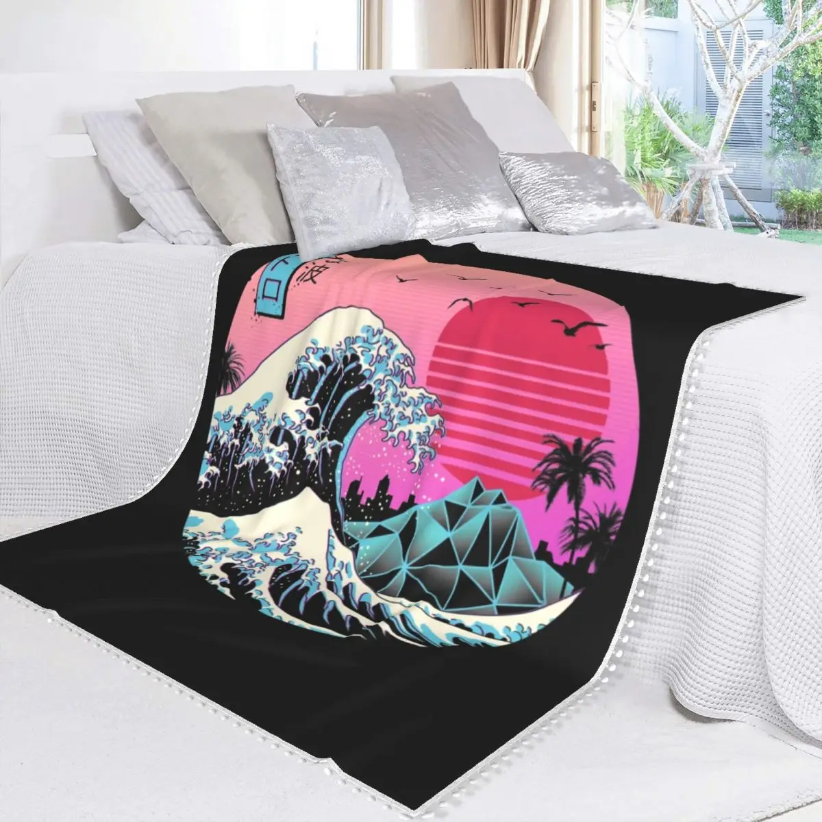 The Great Wave одеяло Ретро Vaporwave Дешевое уютное покрывало флисовое очень мягкое |