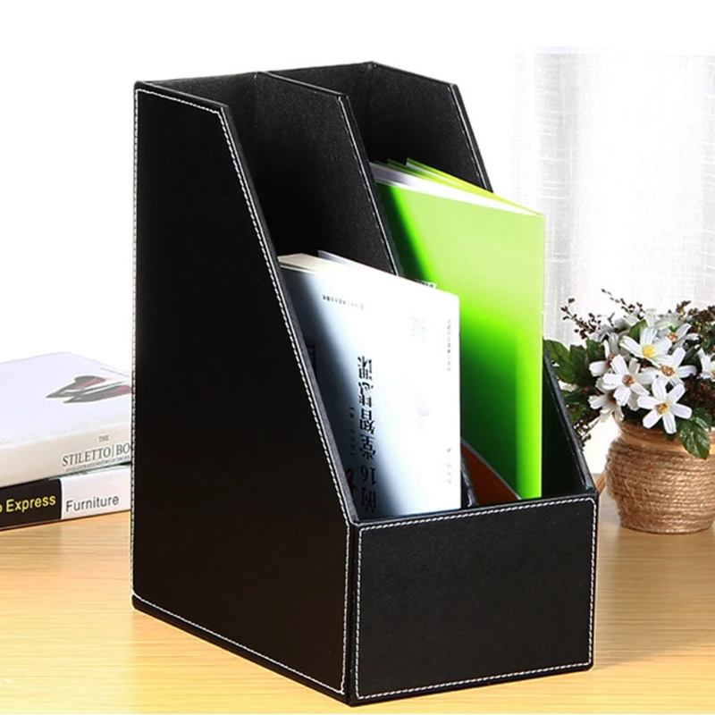

2 Slots PU Leather File Holder Magazine Rack Newspapers Organizer Cabinet Documents A4 Paper Storage Tray for Office