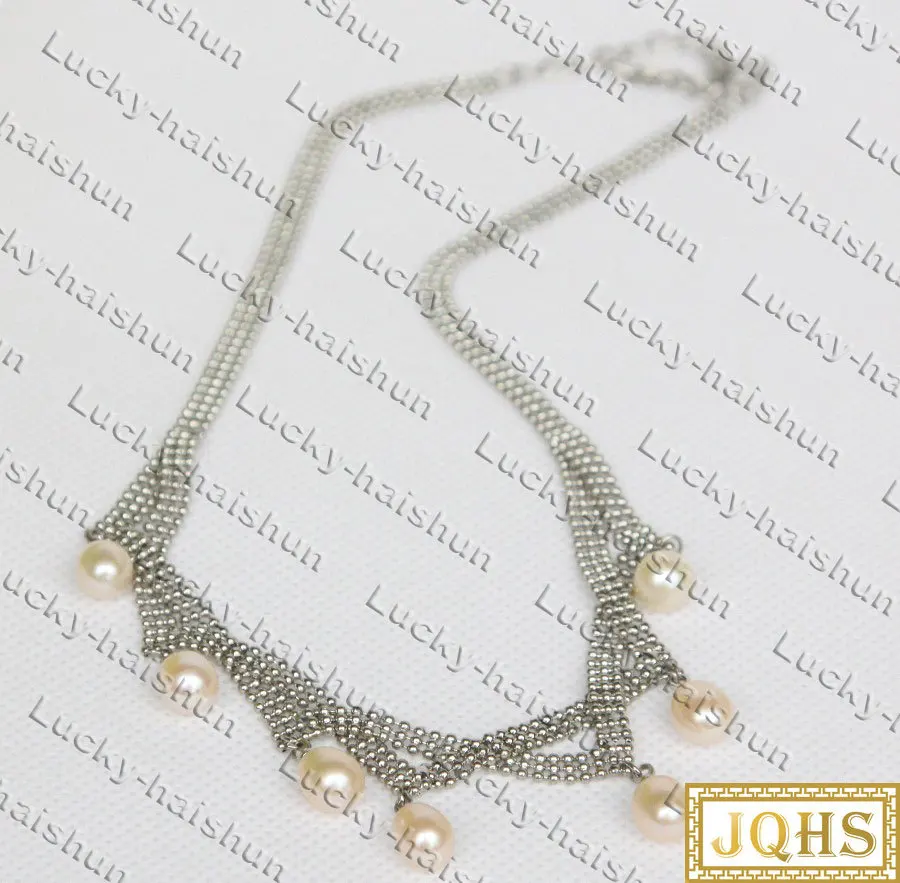 

natural Adjustable 15-18" 10mm 7 Stars drop light pink freshwater pearls necklace 18KGP c482