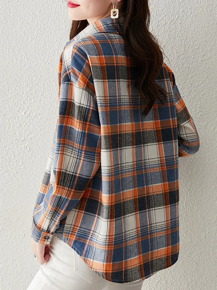 Клетчатая повседневная блузка женская мода весна-осень 2021 блузки с длинными