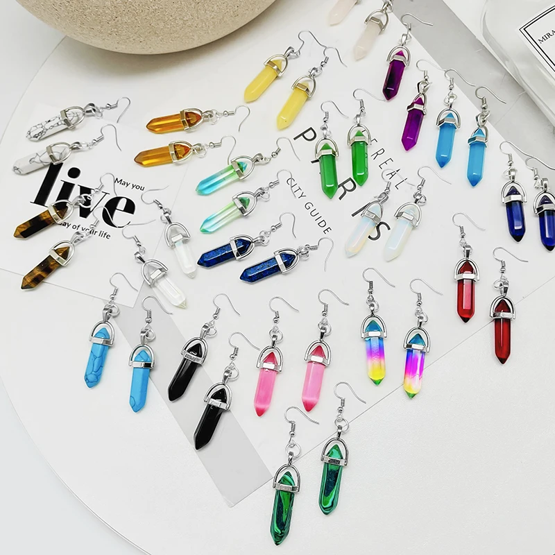 

Серьги с натуральным радужным кристаллом опал AAA + качественные женские серьги из драгоценного камня Шестигранная Подвеска Серьги из натур...