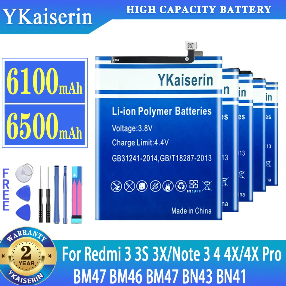 

Аккумулятор ykaisin для Xiaomi Redmi 3 3S 3X Redmi3 Note 3 4 4X/4X Pro Note3 Note4 Note4X Note4X Pro BM47 BM46 BM47 BN43 BN41