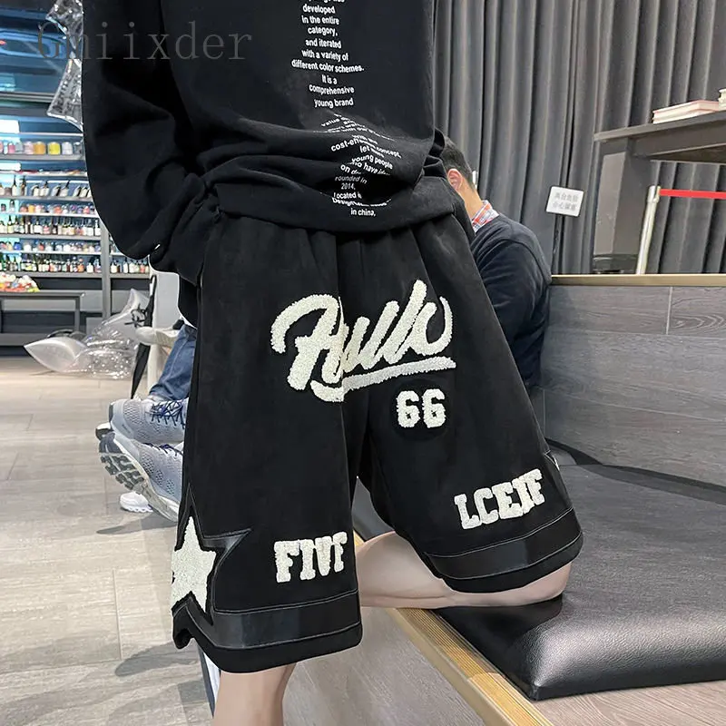 

Hip-hop Summer Preppy Half Retro Trend Men's Vintage Pants American Japanese Street Shorts High Personality Gmiixder Embroidered