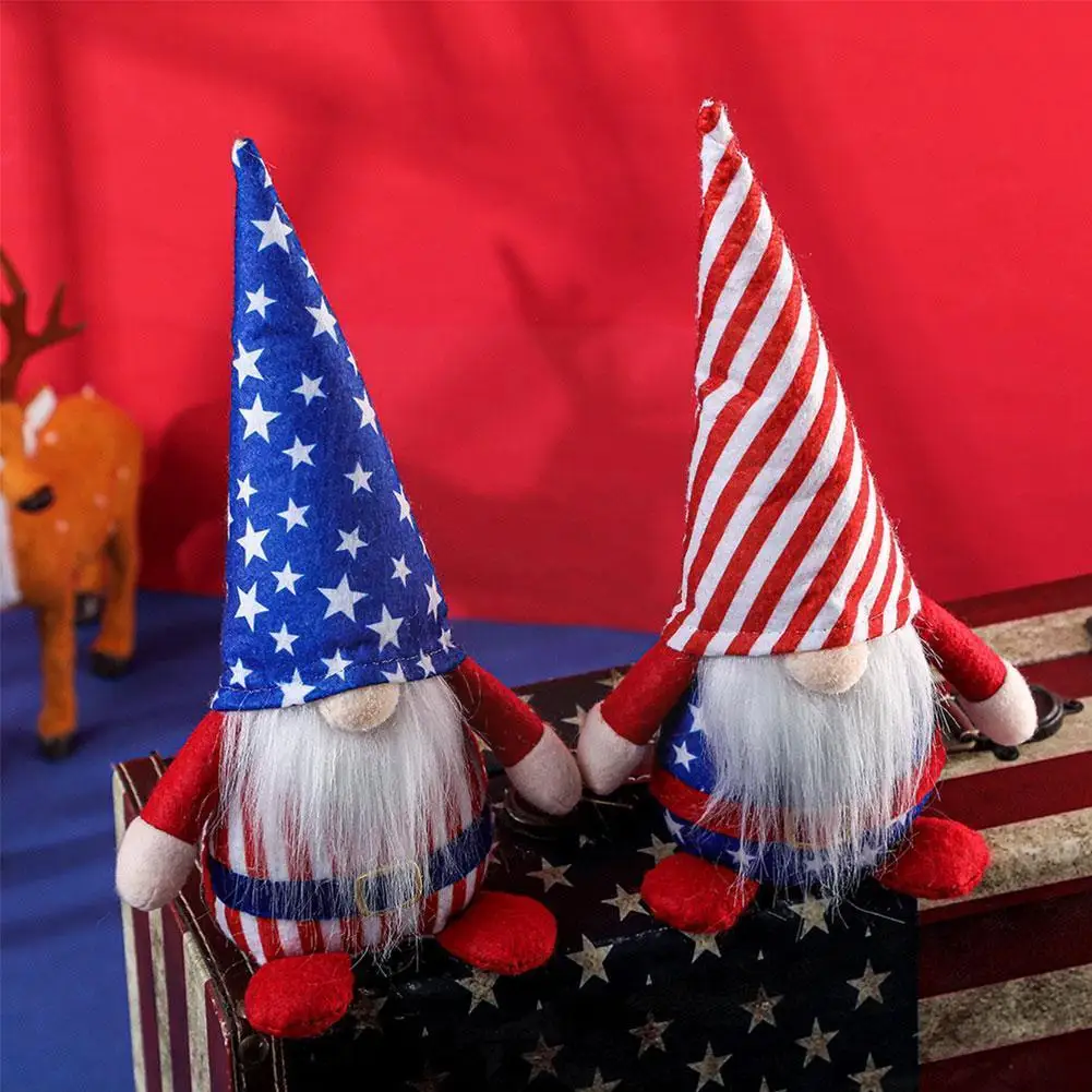 

Новый подарок 4 июля ручной работы, американская независимость, настольные украшения, день карлика, плюшевый патриотический дом Z5b1