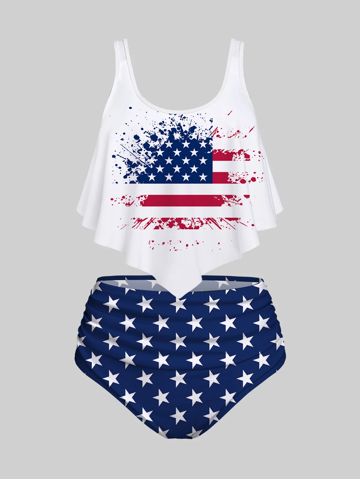 

ROSEGAL Plus Size 3D American Flag Print Tankini Swimsuit XS-8XL Bikinis Women Two Pieces Beach Wear Bathing Suit Swimwears