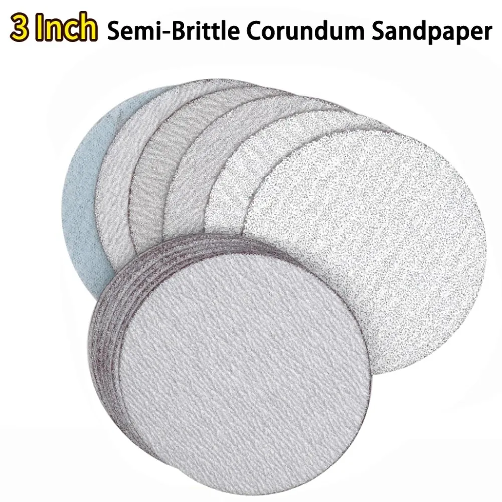 

30PCS 3 Inch 75mm Semi-Brittle Corundum Sandpaper Hook & Loop White Dry Sanding Disc Semi-Brittle Corundum Sandpaper