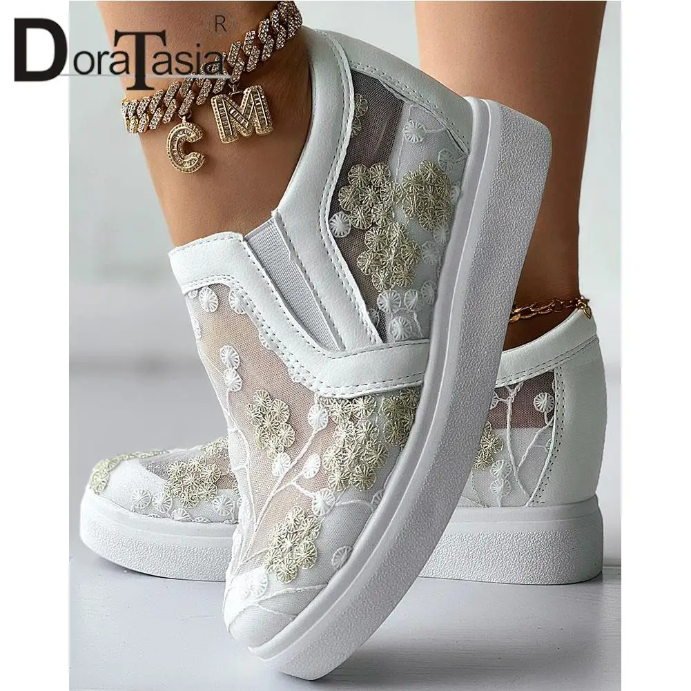 New Female Summer Fashion Breathable Mesh Embroider Flower Loafers Casual Platform women's Flats Autumn Increasing Woman Shoes
