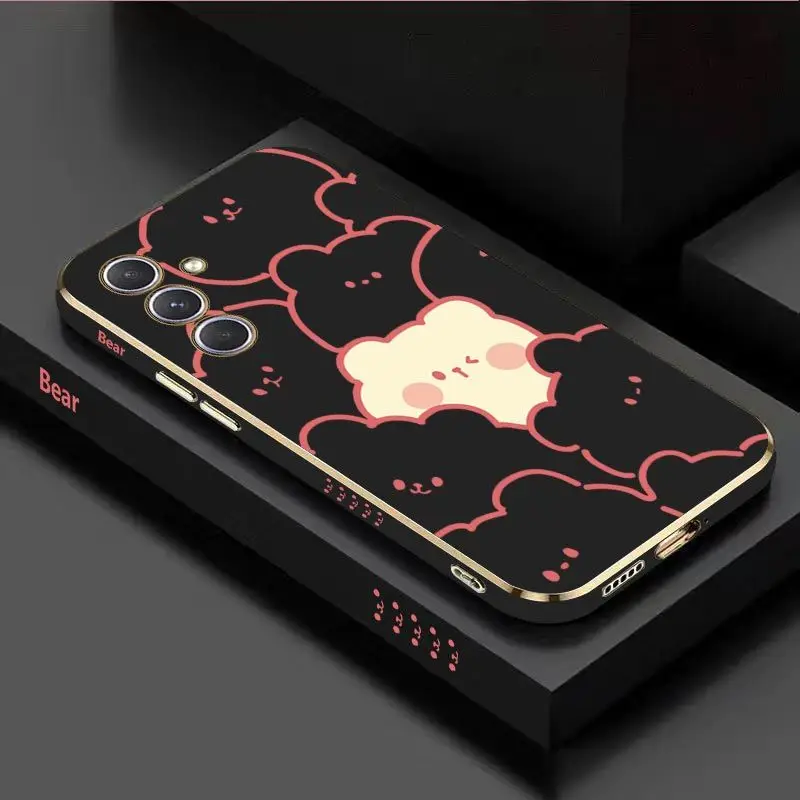 Stacking Bear Luxury Plating Phone Case For Samsung Galaxy A54 A34 A24 A73 A53 A52 A52S A04S A04E A72 Cover