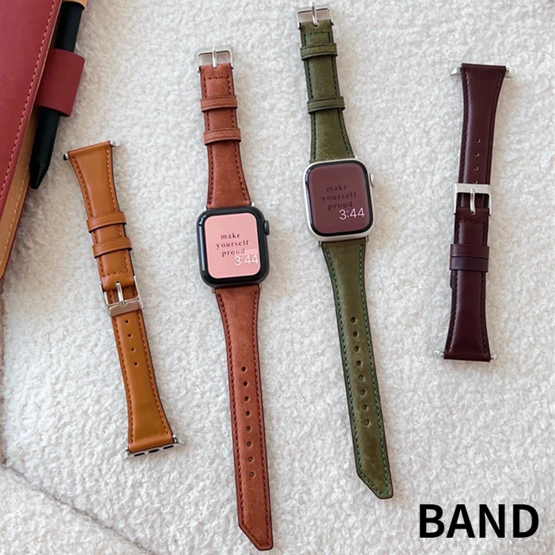 

Fashion Leather Wristband For iwatch Series 7 6 5 4 3 2 1 SE Slim Retro Strap For Apple Watch Band 41mm 45mm 38mm 40mm 42mm 44mm