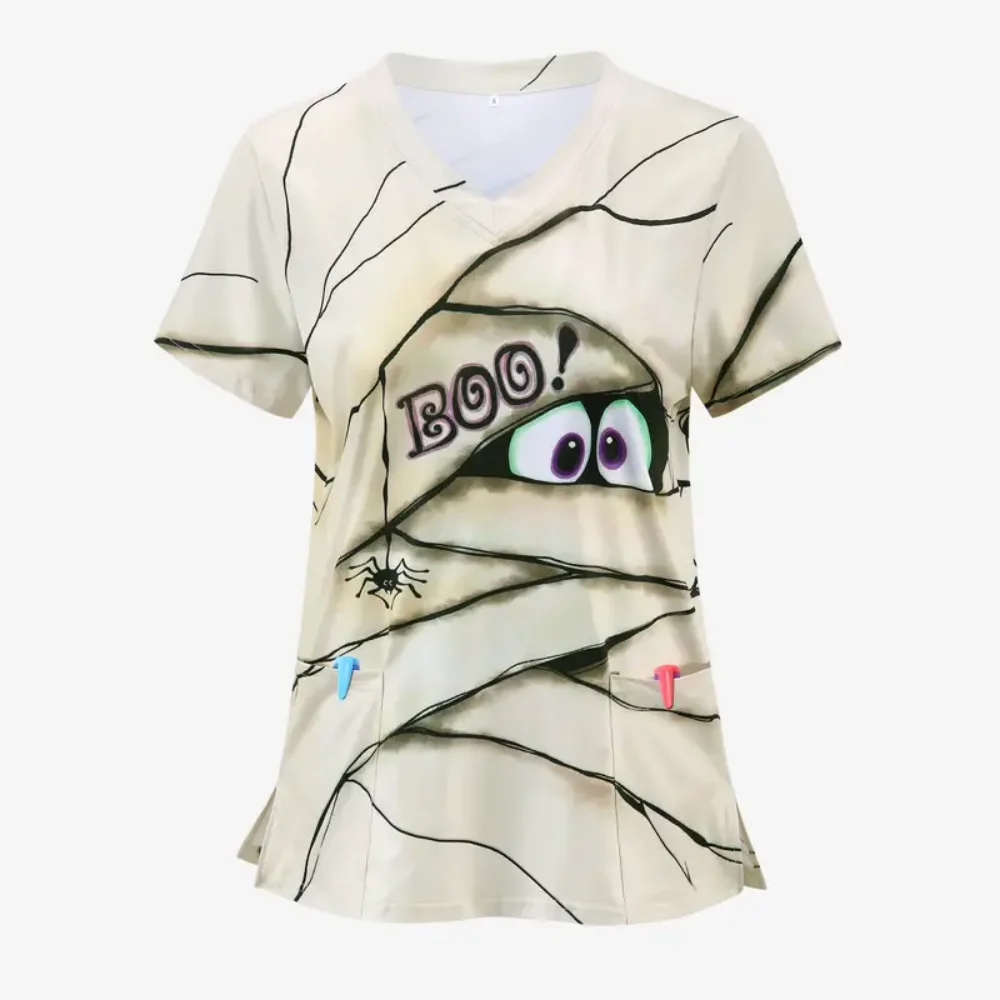 Клиническая униформа для женщин Хэллоуин топы кормления с мультяшным рисунком
