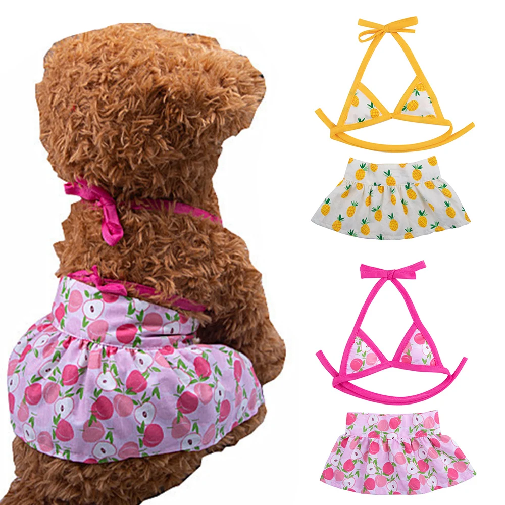 

Funny Puppy Summer Clothes Pet Sexy Bikini Set Outdoor Beach Dog Cat Swimsuit Adjustable Strap Bra And Skirt For Small Dogs