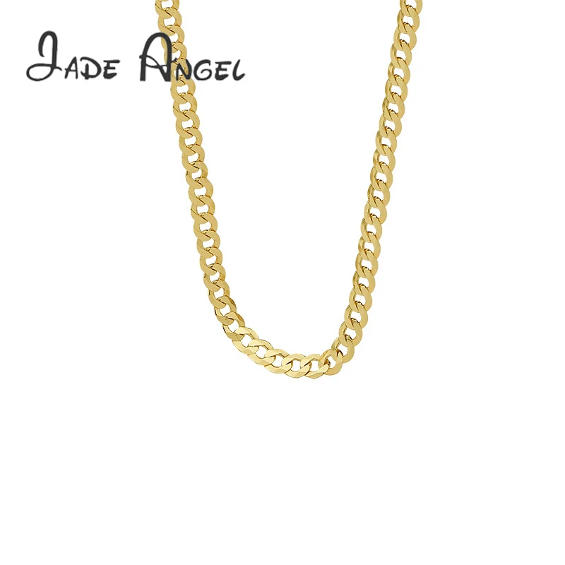 

JADE ANGEL 925 Sterling Silver Retro Cuba Chain Personality Simple Necklace Punk Hip Hop Style for Women Man Clavicle Chain