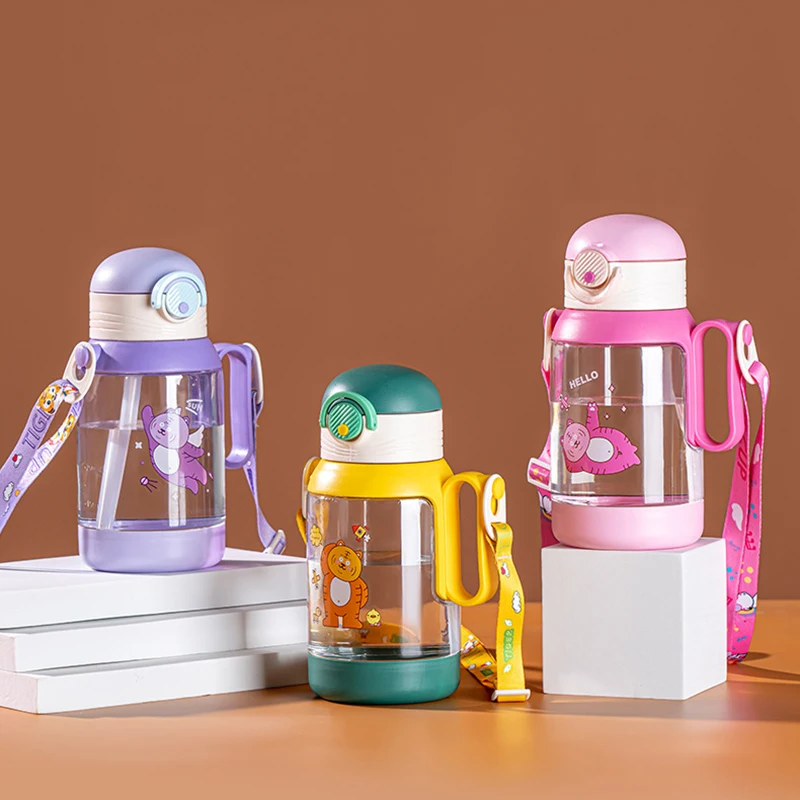 Cute Cartoon Water Bottle Kawaii for Girls Kids School Bpa Free Plastic Children's Drinking Bottle With Strap Straw 500/600ml