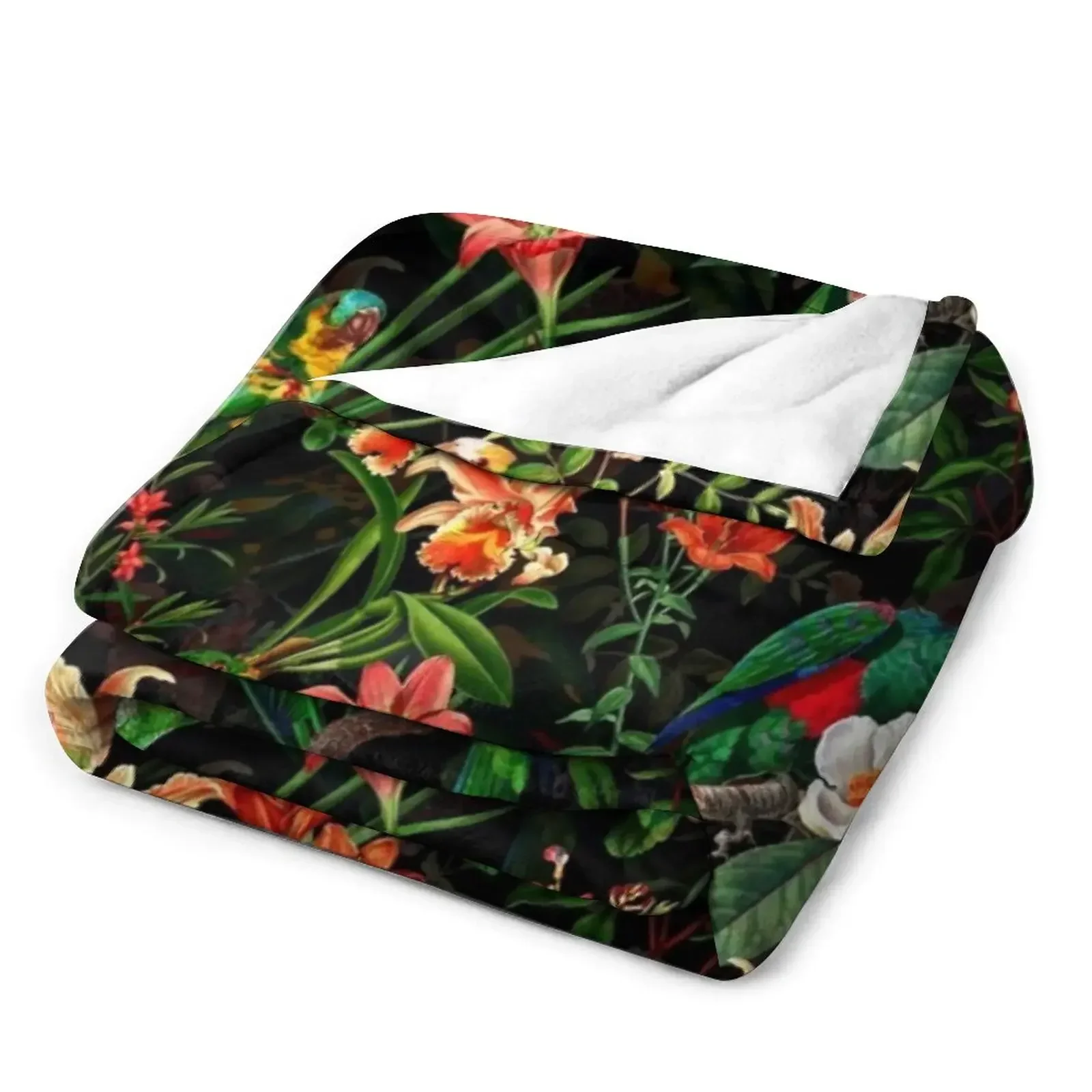 Одеяло бесшовное в тропическом стиле с цветами и попугаями