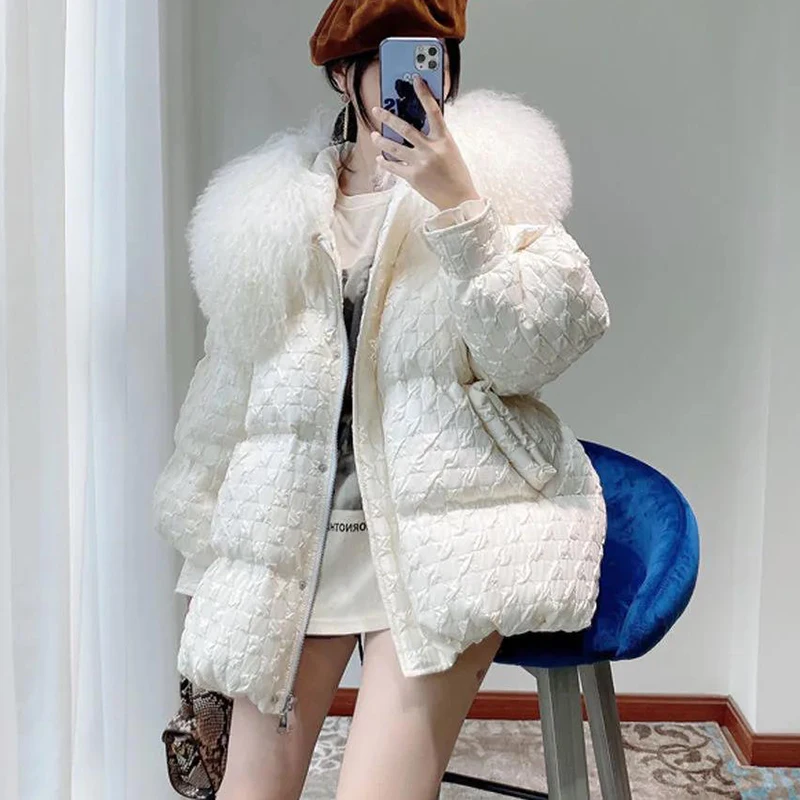 2023 Winter New Big Fur Collar Down Cotton Jacket Casual Parka Overcoat Women's Korean Loose Thick Cold-proof Cotton Outerwear