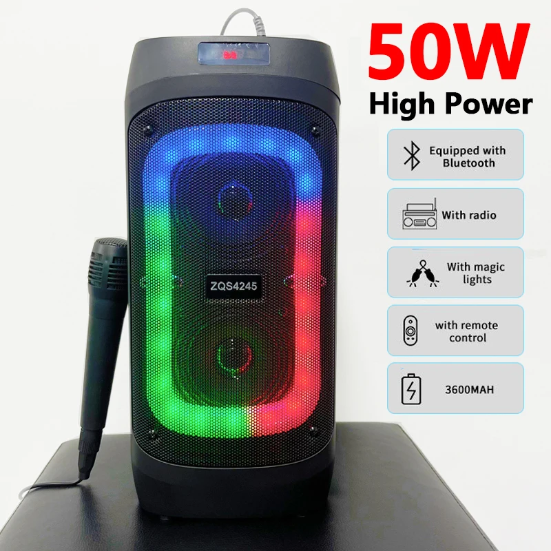 

Портативная беспроводная Bluetooth-колонка с микрофоном, 50 Вт