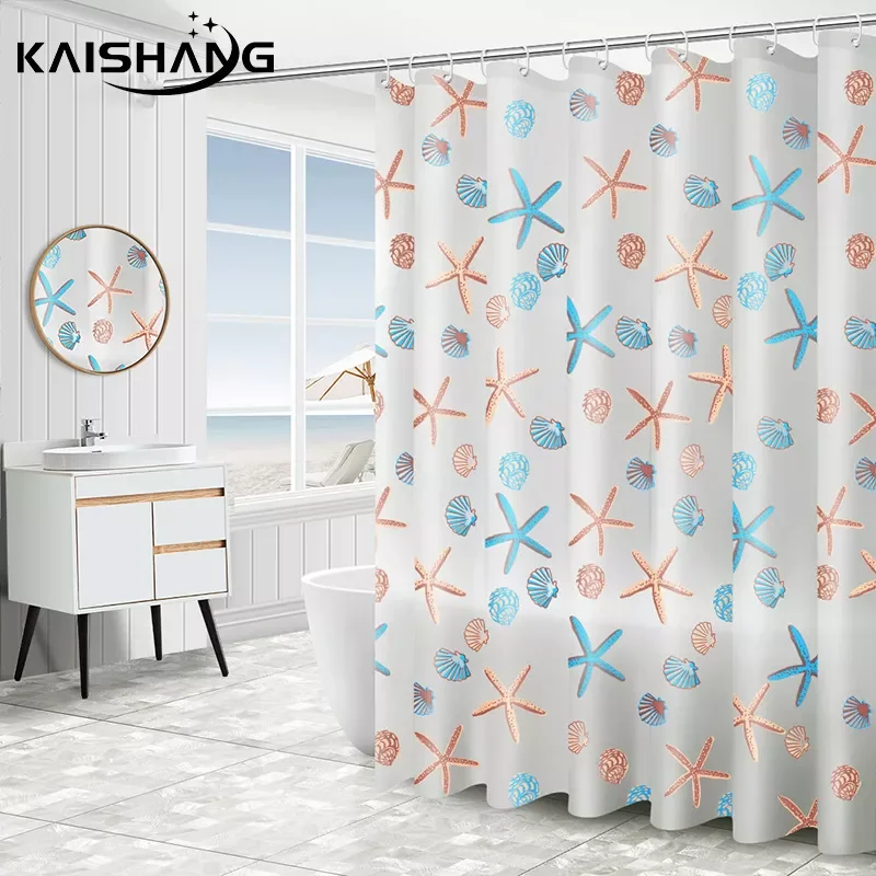 

2023 k-wate starfish Printing nature shower curtain Kitchen curtains Romantic Art Waterproof for Bath with Hooks For Bathroom Ba