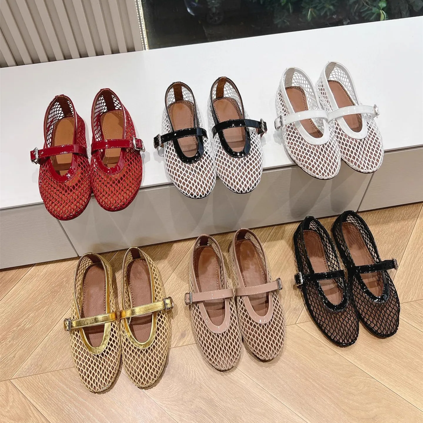Роскошные дизайнерские сетчатые балетки на одной пуговице женские туфли Мэри