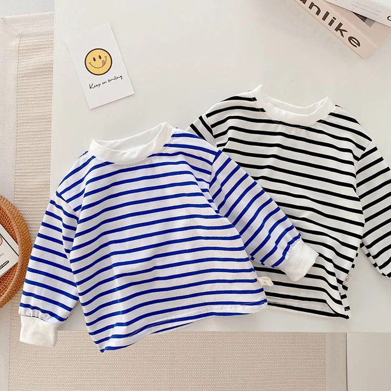 Spring Kids Blouse Striped Boys Stripe Shirts Casual Smile Base Tops  Children Clothes Toddler Girls Moleton Infantil Camisas enlarge