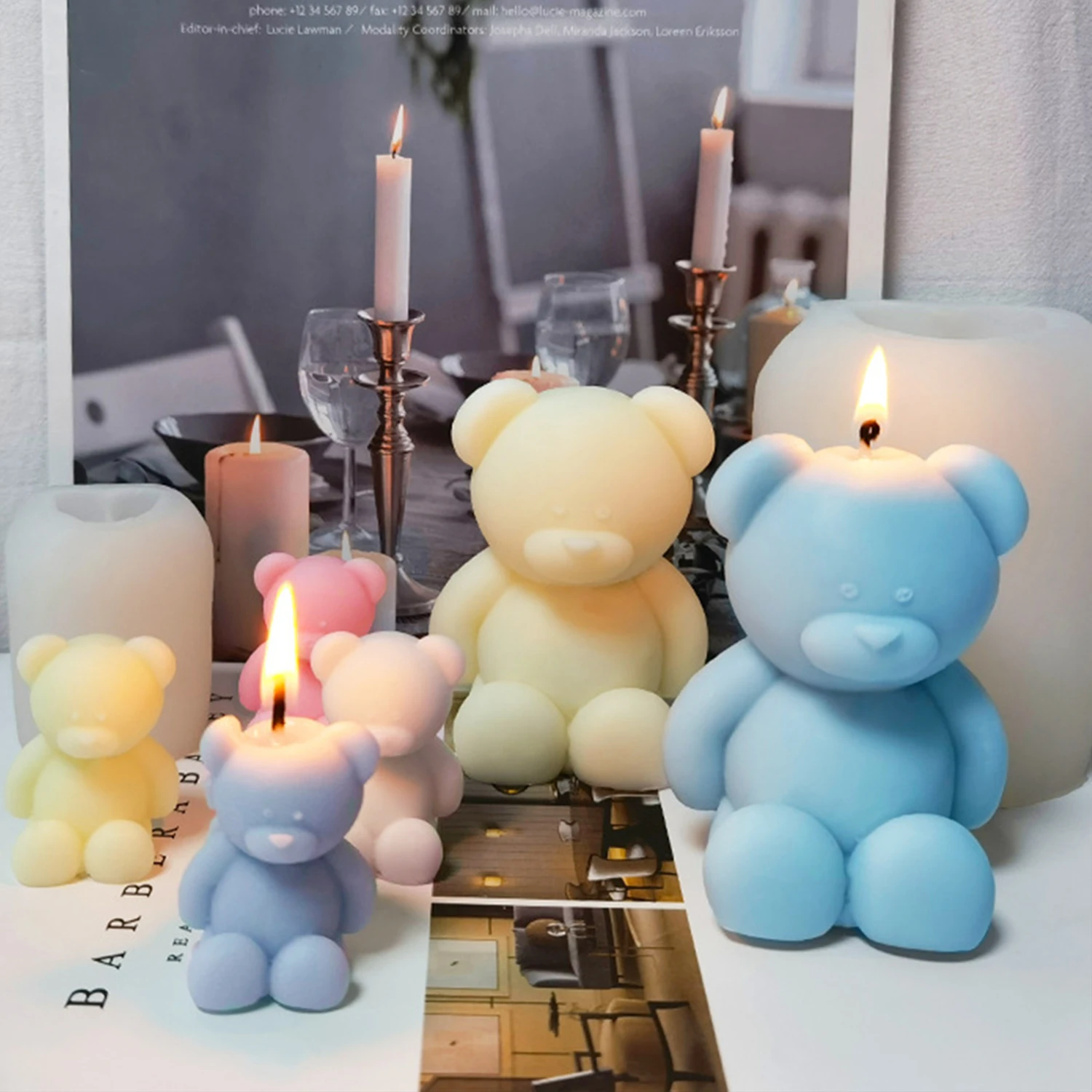 

3D Toy Bear Silicone Candle Mold Fondant Cake Border Moulds Chocolate Mould Cake Deco Tools Baking Accessories Candle Making Kit