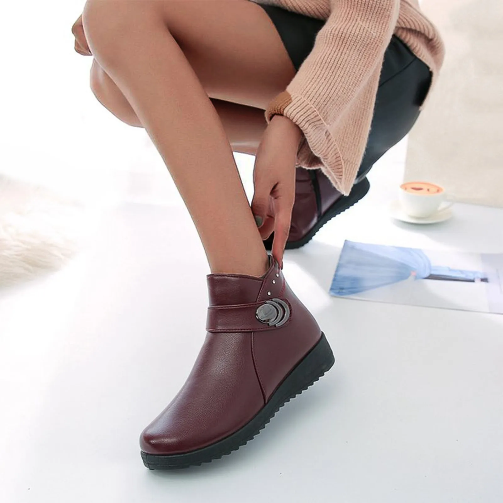 Female Fashionable Cotton Shoes Autumn Winter Thickening Velvet Women Flat Heel Nonslip Warm Boots Fast Shipping In Stock | Обувь