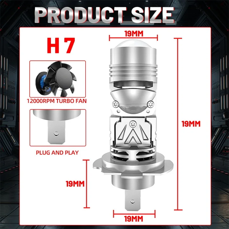 

3000W LED H7 Проектор автомобильных фар - 3500000 LM CANBUS Turbo Fan CSP 8750, чип 1:1 H7, светодиодный световой диод Plug & Play для автомобилей