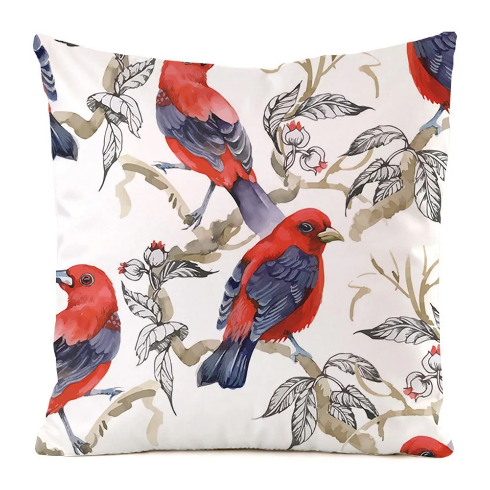 

Imitated Silk Flower Bird Pattern Pillowcase Invisible Zip Square Pillow Case Cushion Cover For Home Living Room Decorative