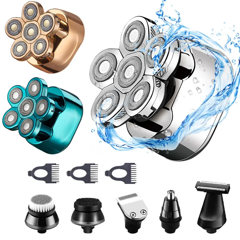 

6 in 1 Men's Electric Shaver 6 Blades Waterproof Rechargeable Multifunctional Razor Nose Hair Trimmer Wet & Dry Razor Beauty Kit