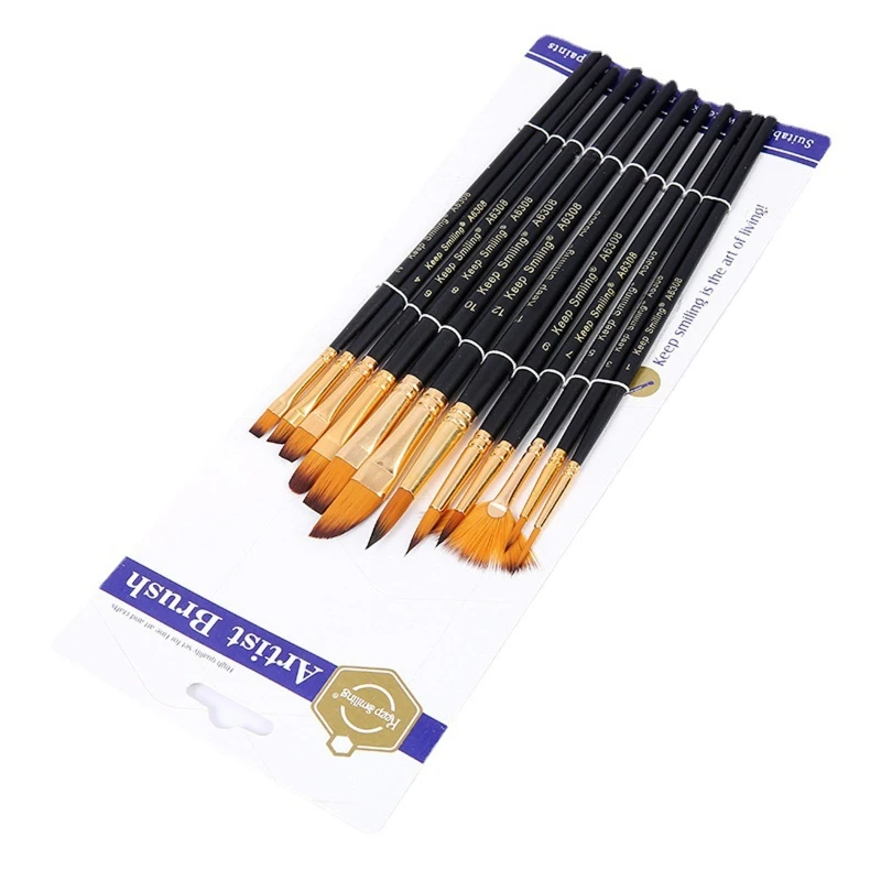 

12 Sizes Acrylic Paint Brush Set Nylon Hair Brushes for Multi Purpose Oil Watercolor Painting Artist Professional Kits