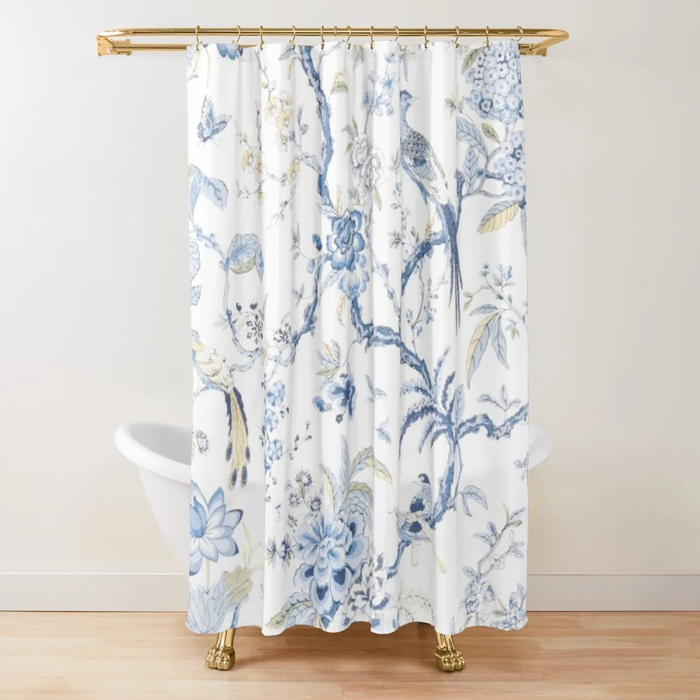 

French Chinoiserie Toile Birds Panel Japanese Vintage Partition Opaque For Bath Shower Curtains