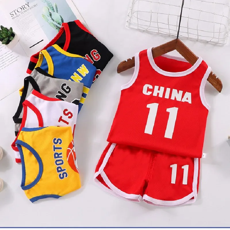 Summer Children's Clothing Sets Cotton Casual Baby Boys Girls Sleeveless T-shirts+shorts 2-piece Suit For 1 2 3 4 5 6 Years Old