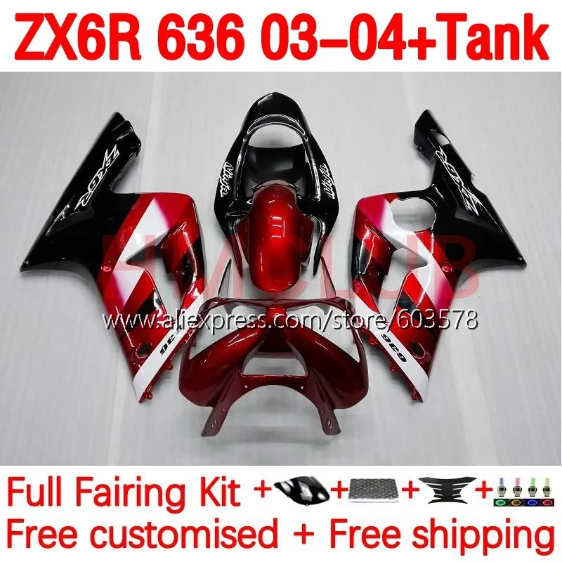 

+Tank OEM For KAWASAKI NINJA ZX-636 ZX-6R ZX 6R 636 6 R 600CC dark red blk ZX636 ZX6R 03 04 2003 2004 Injection Fairing 204No.8