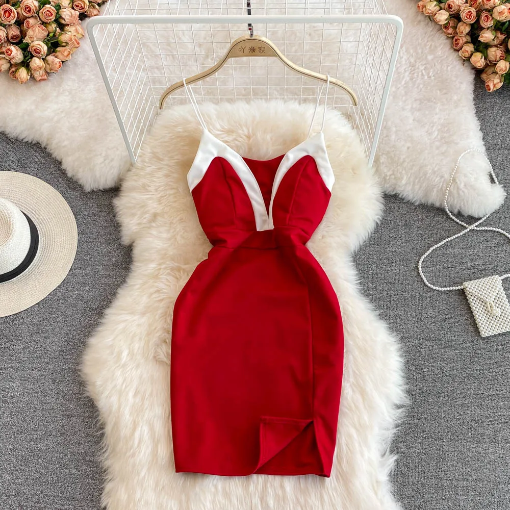 

2022 Summer Temperament Celebrity Design V-neck Sleeveless Backless Slim Fit Short Split Buttock Dress