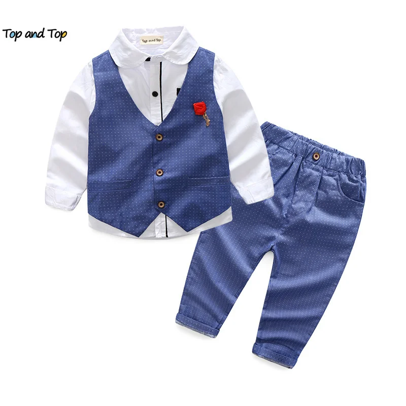 top and top Fashion New Boys Gentleman Clothing Sets Long Sleeve White Shirts+Vest+Pants Kids Boy Formal Suit for Wedding Party