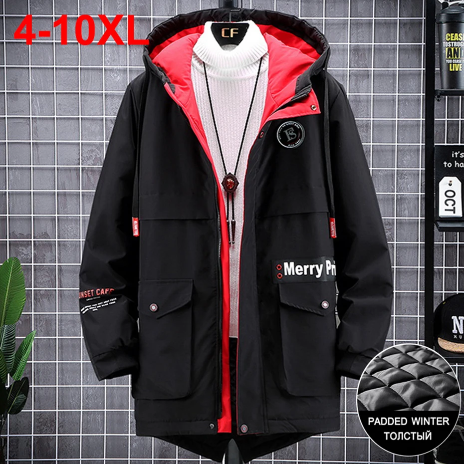 Мужские зимние куртки больших размеров длинные парки утепленные пальто с