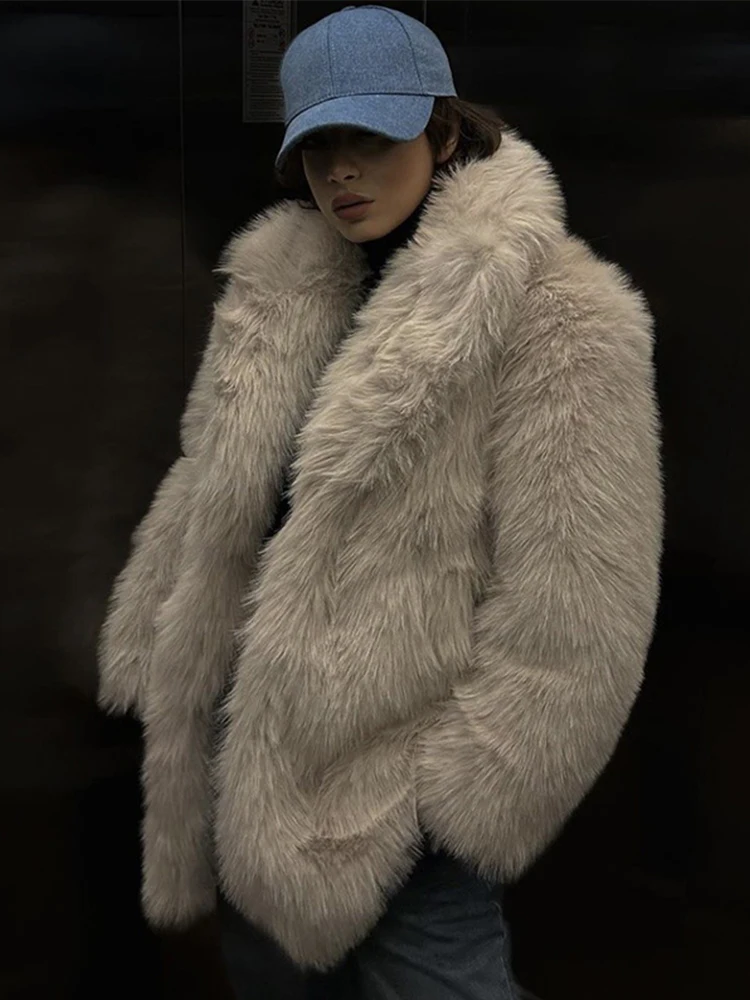 Ретро плюшевые однотонные пальто из искусственного меха женские повседневные