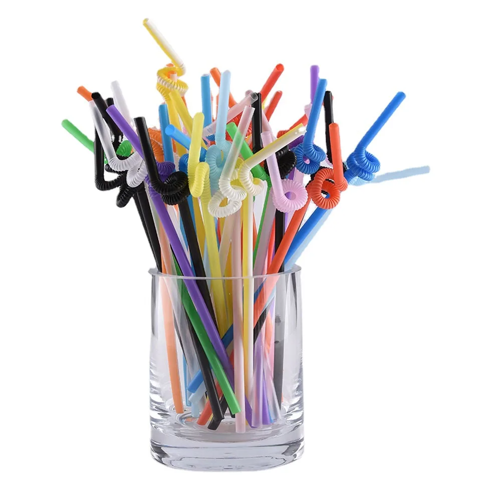 

100 Pcs Disposable Elbow Plastic Straws Kitchenware Bar Party Event Supplies Striped Bendable Cocktail Styling Drinking Straws