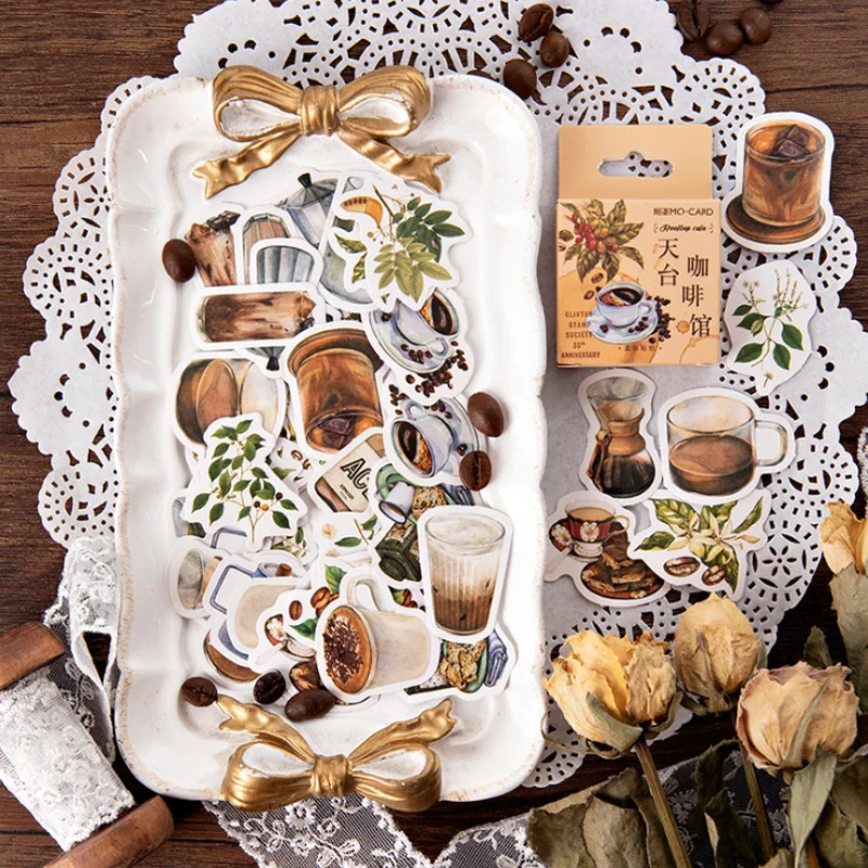 

46pcs Retro rooftop cafe Washi Paper Sticker Diy Art Adhesive Stickers Coffee Drink food Decorative Label