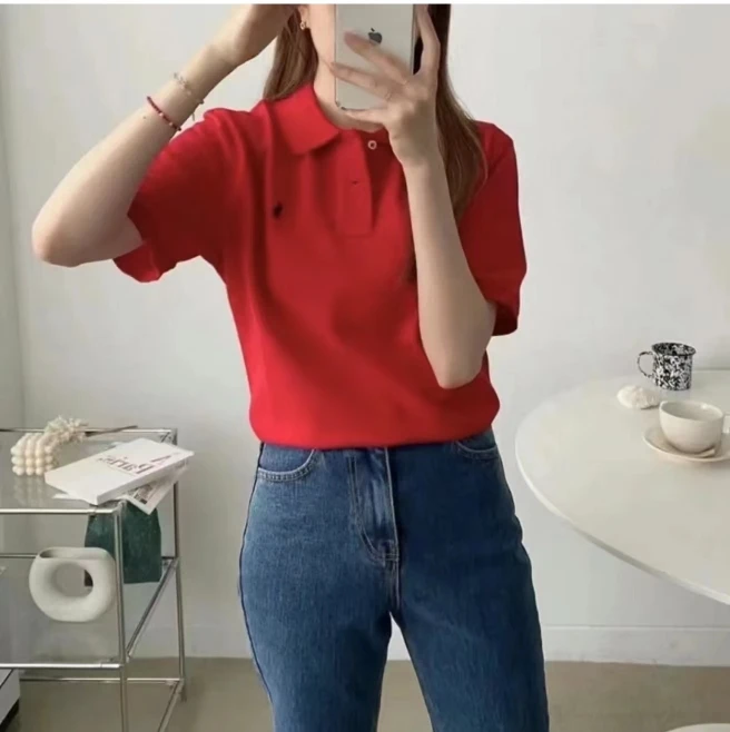 Корейская рубашка-поло sle Pony Paul женская футболка с отложным воротником и коротким