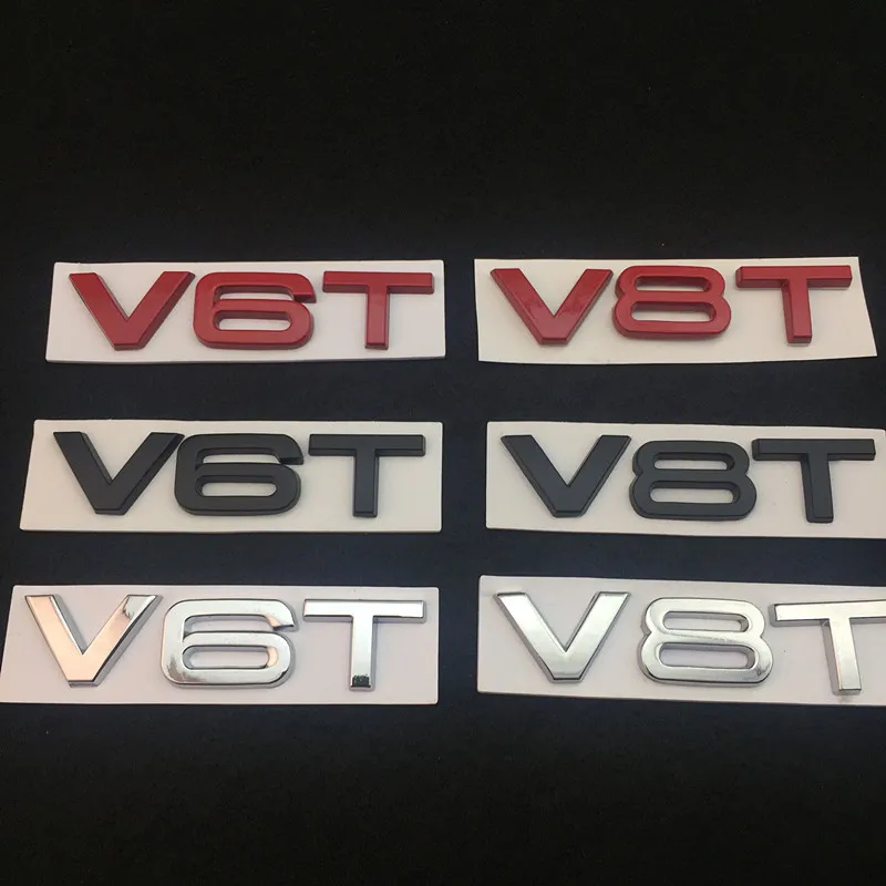 

3D Metal Black Red Chrome Logo V6T V8T Emblem Car Fender Badge For Audi A3 A4 LA6 LA7 Q5 Q7 V6T V8T Stikcer Accessories